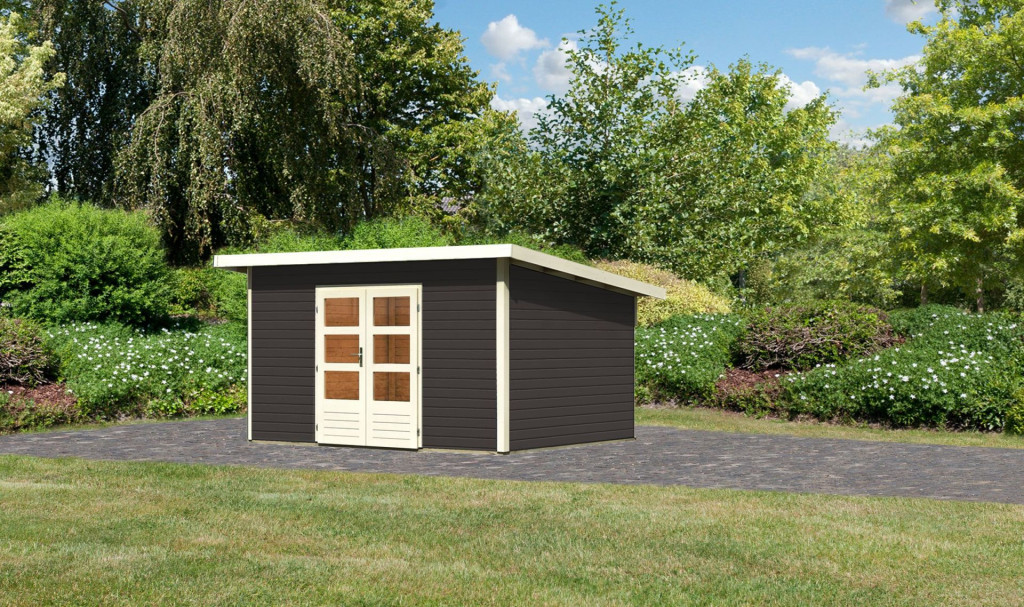 Karibu Northeim 4. Kerti ház, terra szürke színű fából 369 cm x 309 cm (RP)