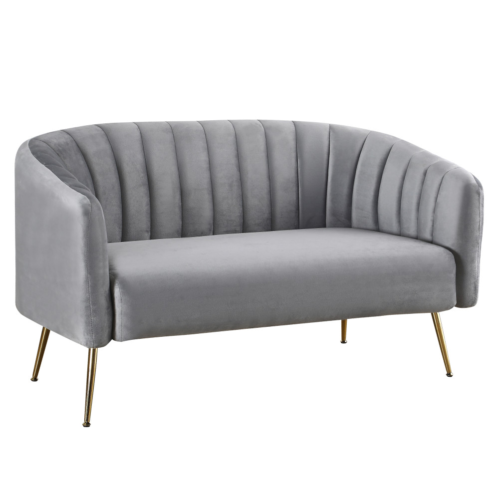 Design kétszemélyes kanapé, szürke Velvet szövet/gold króm-arany, BAGY (RP)