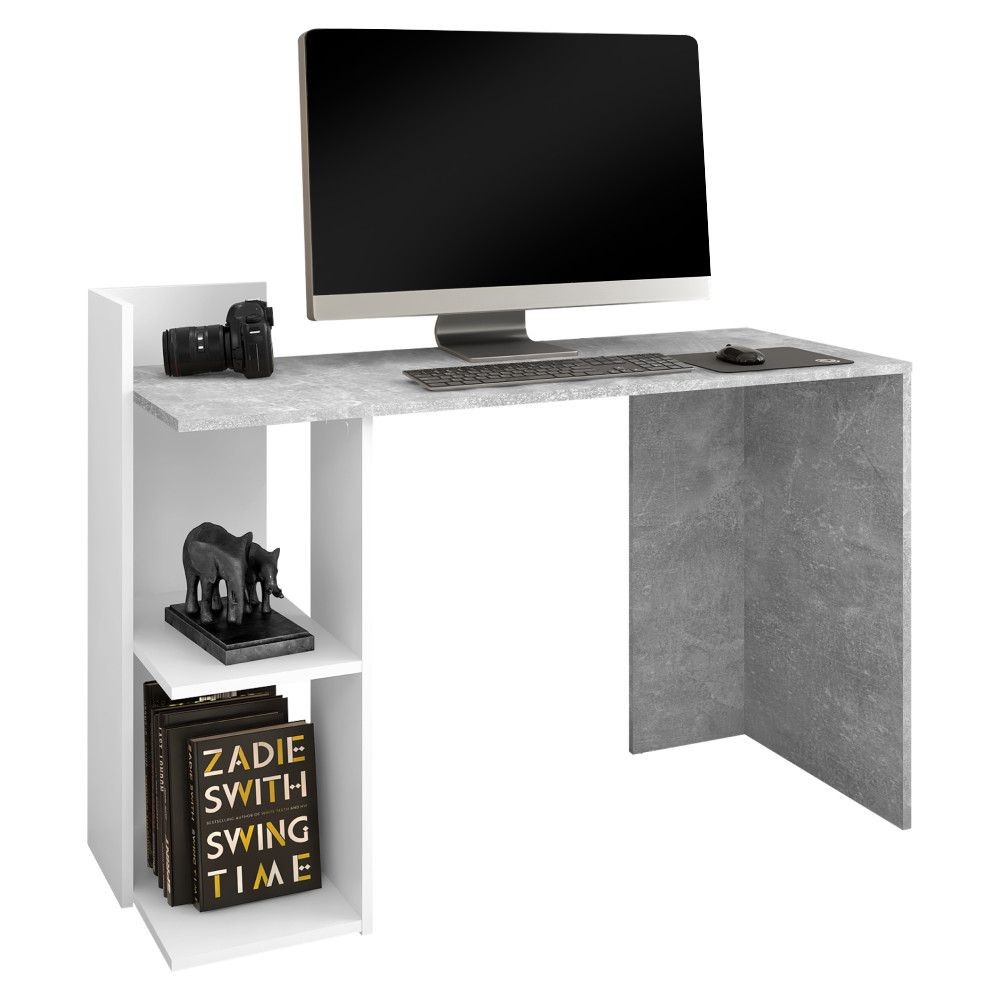 Számítógépasztal, beton/fehér, ANDREO NEW (RP)