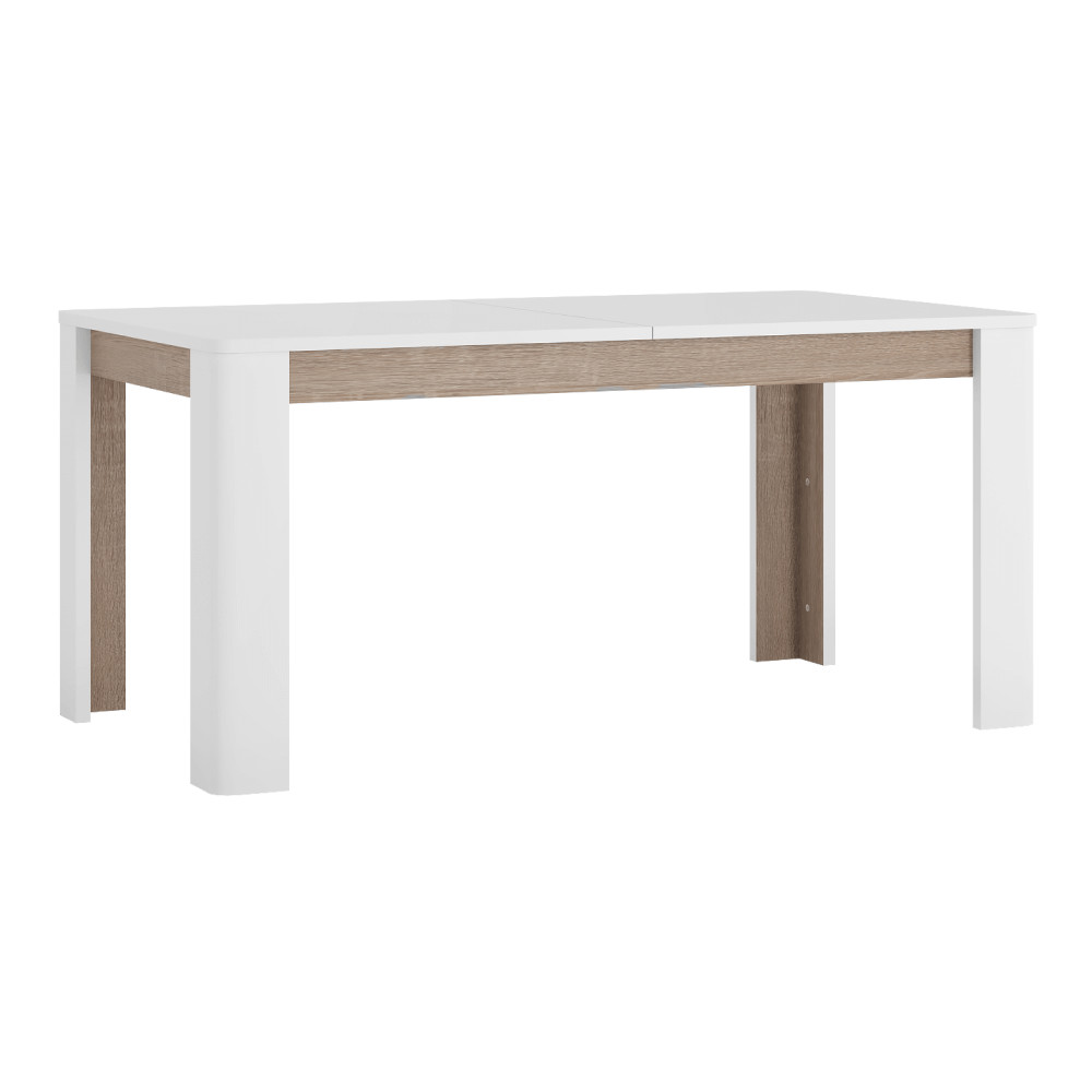 Széthúzható étkezőasztal, fehér extra magasfényű HG/sonoma tölgy sötét trufla, 160-200x90 cm, LYNATET TYP 75 (RP)