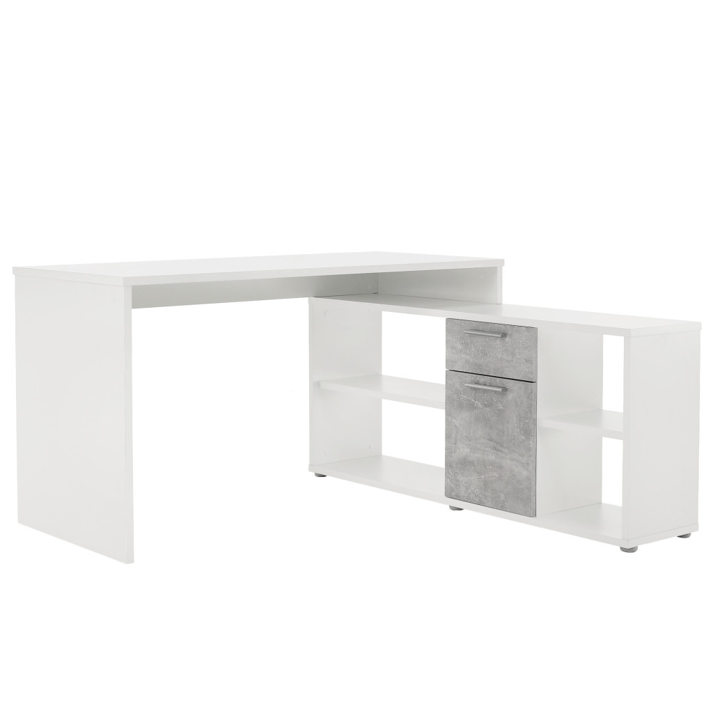 Sarok íróasztal, fehér/beton, NOE NEW (RP)