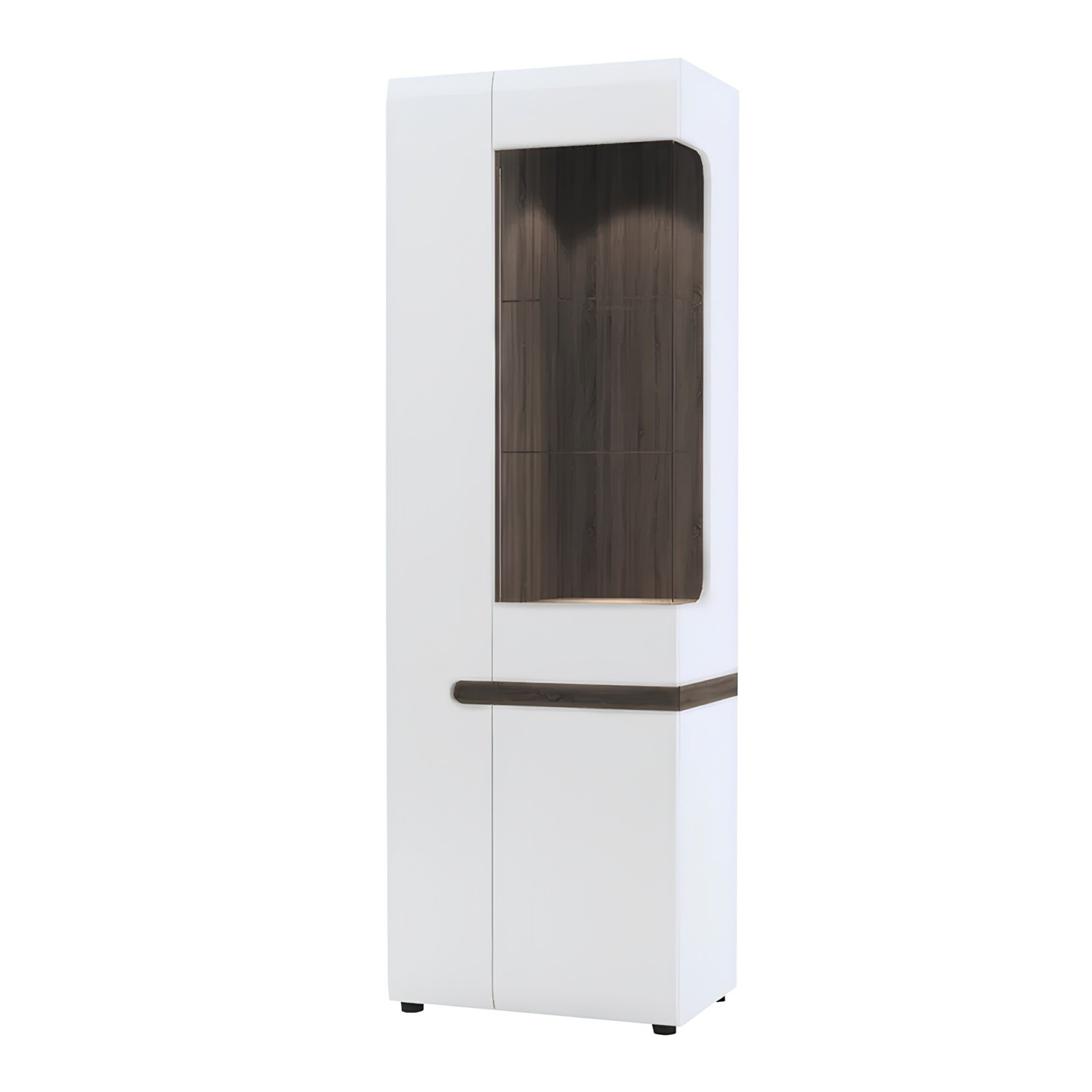 Vitrin, fehér extra magas fényű HG/trufla sonoma tölgy, jobbos, LYNATET 01 (RP)