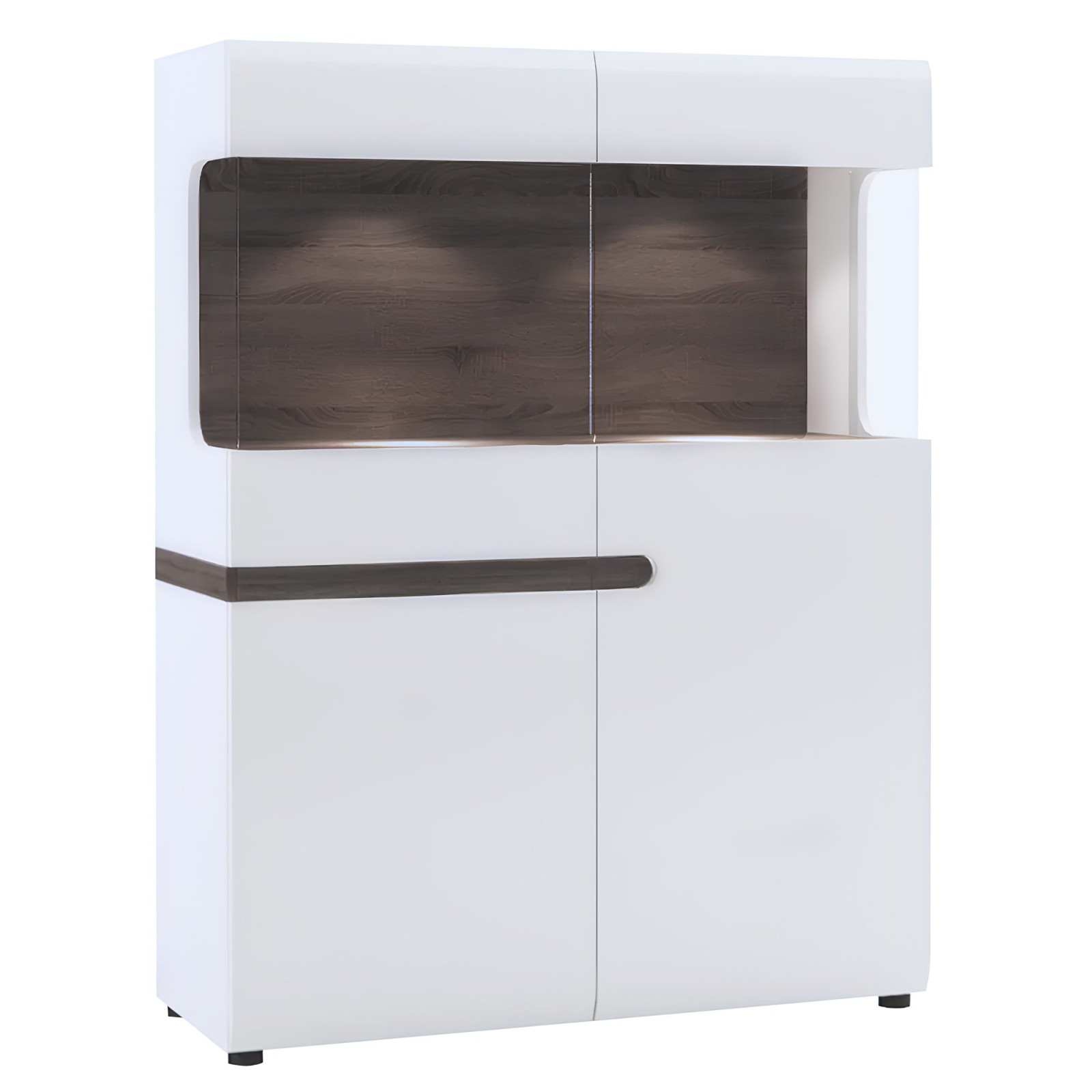 Vitrin, fehér extra magas fényű HG/trufla sonoma tölgy, LYNATET  33 (RP)