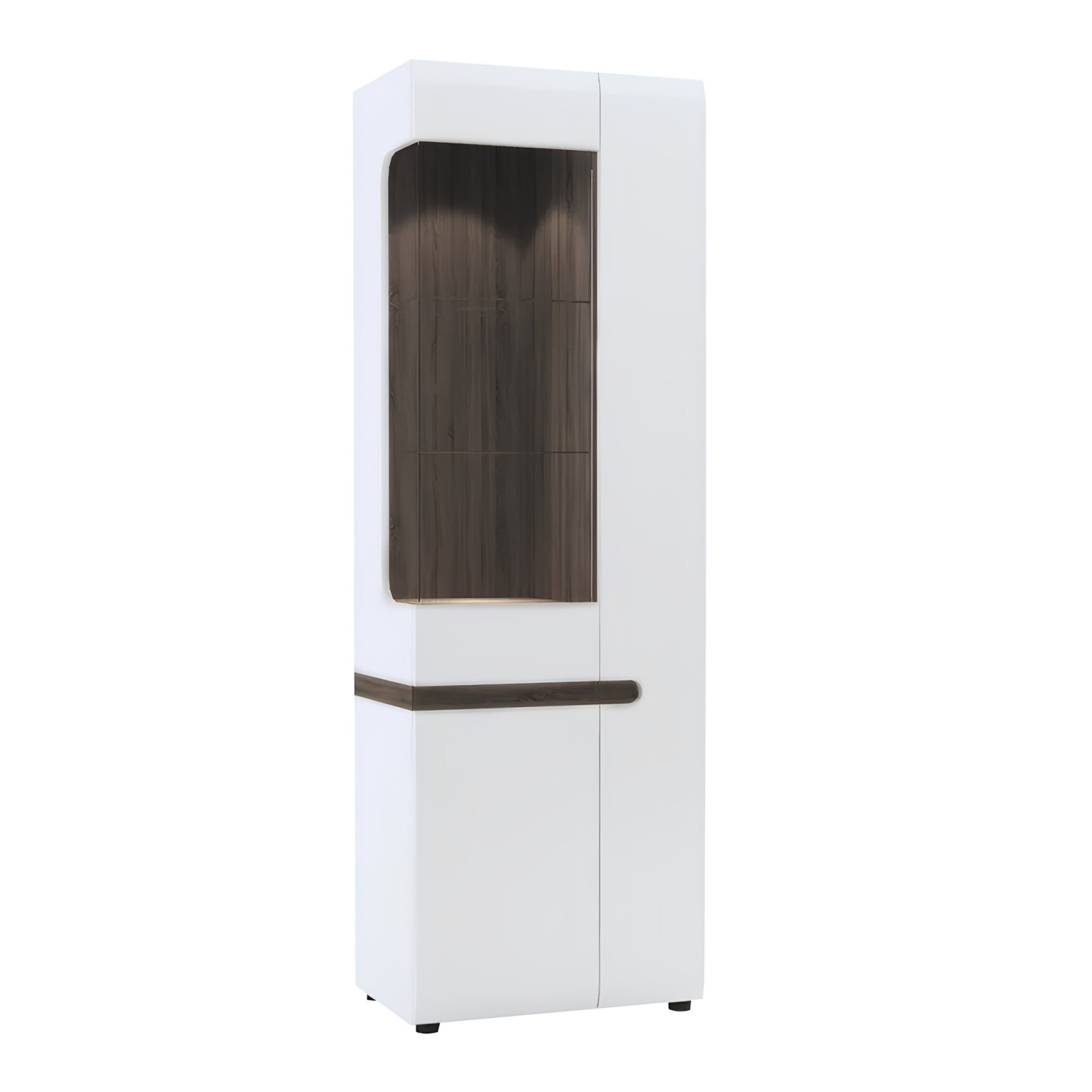 Vitrin, fehér extra magas fényű HG/trufla sonoma tölgy, balos, LYNATET 01 (RP)