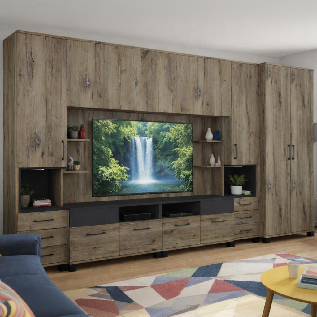 Nepál nappali szekrénysor 380 cm LED világítással (DIV)