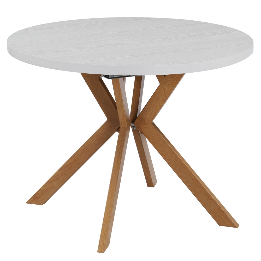 Kihúzható étkezőasztal, fehér/tölgy, 100-250x75,5 cm, LUKOS (RP)