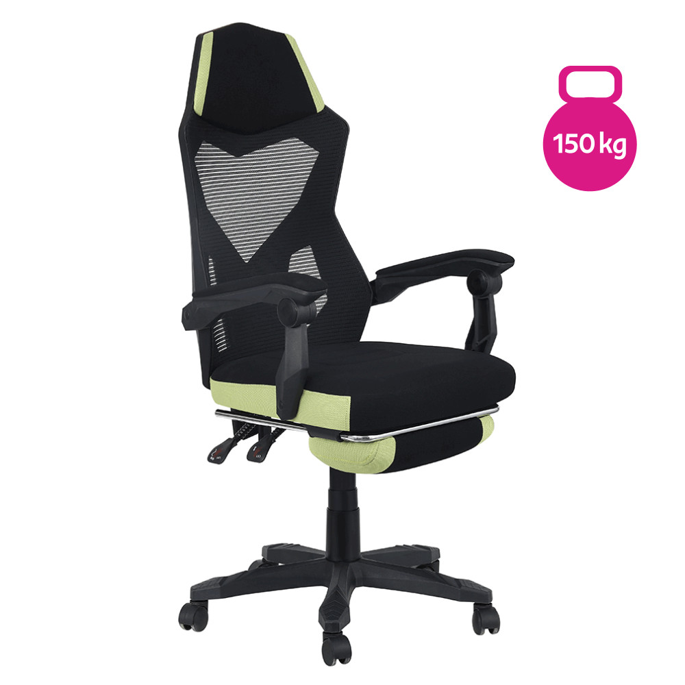 Irodai/gamer szék, fekete/zöld, teherbírás 150 kg, JORIK (RP)