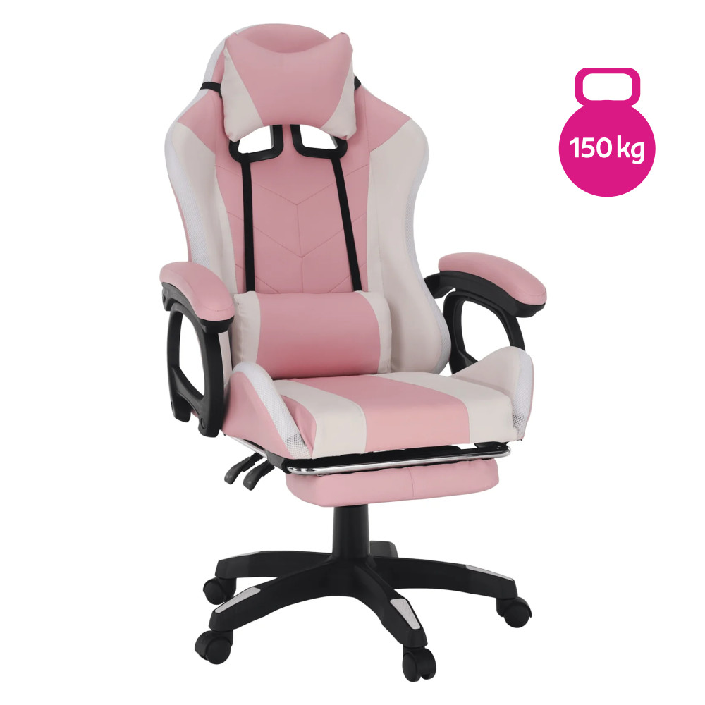 Irodai/gamer szék RGB LED világítással, rózsaszín/fehér, JOVELA (RP)