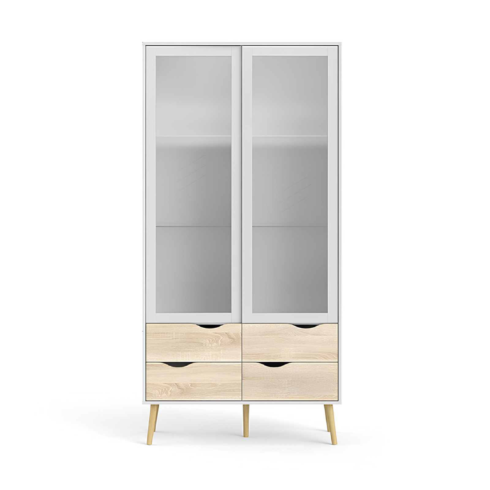 Vitrines szekrény, fehér/tölgy sonoma, OSLO 75462 (RP)