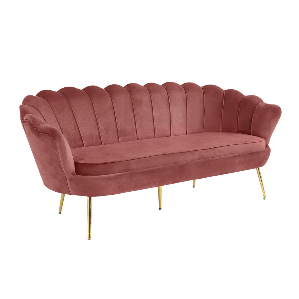 Luxus heverő, 3-as ülés, rózsaszín Velvet szövet/króm arany, Art-deco stílus, NOBLIN (RP)