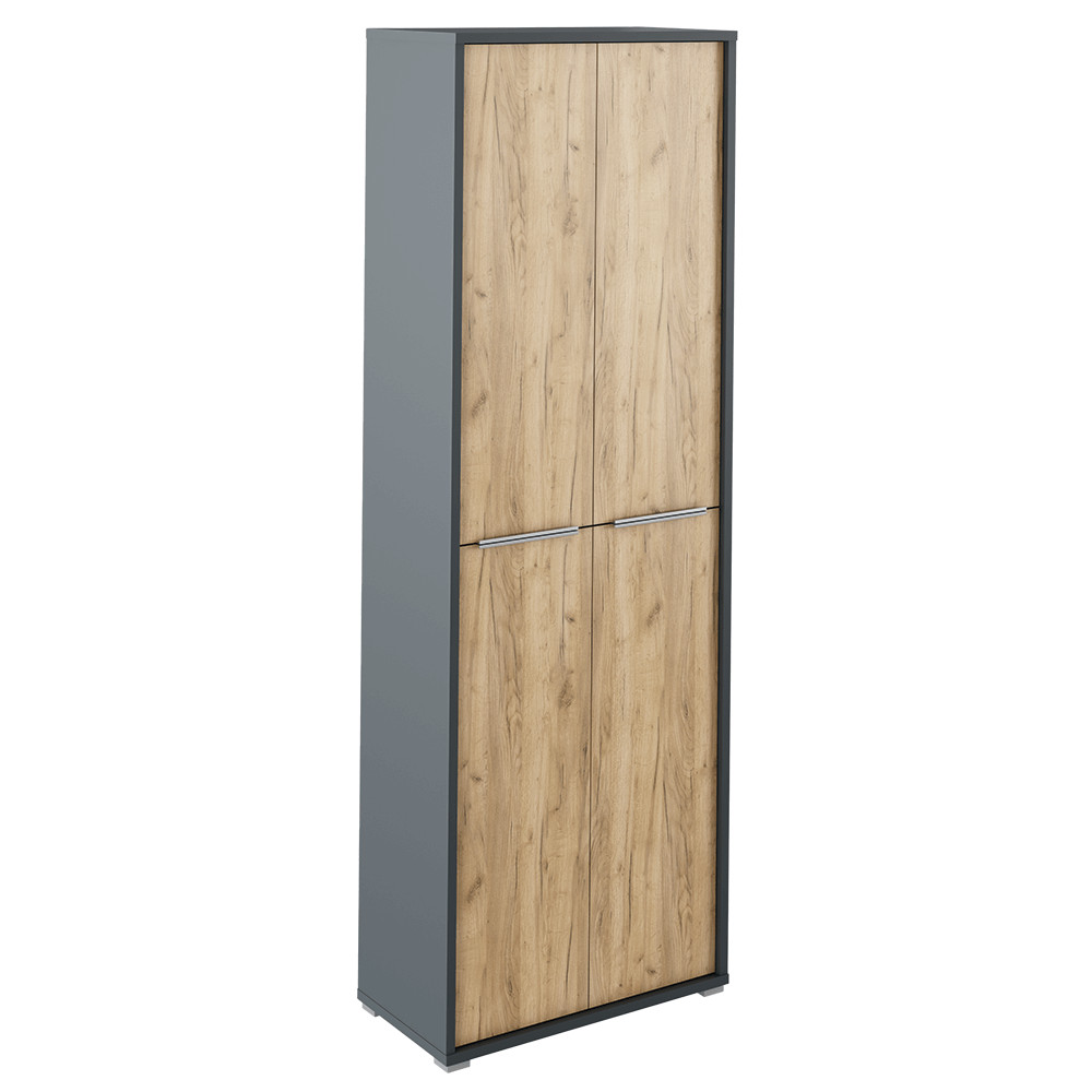 Magas szekrény polcokkal, grafit/tölgyfa artisan, RIOMA NEW TYP 05 (RP)