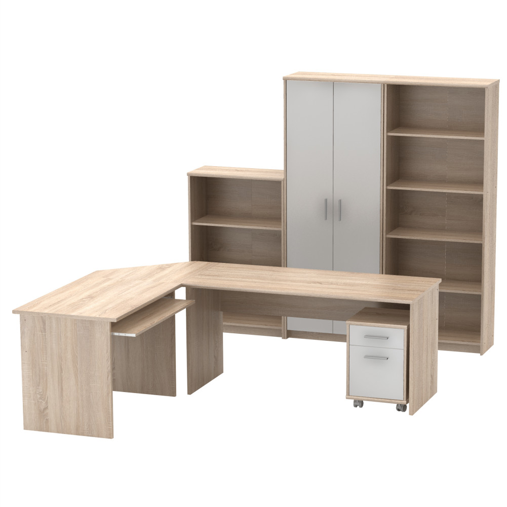 Irodai összeállítás, sonoma tölgyfa/fehér, JOHAN 2 NEW (RP)