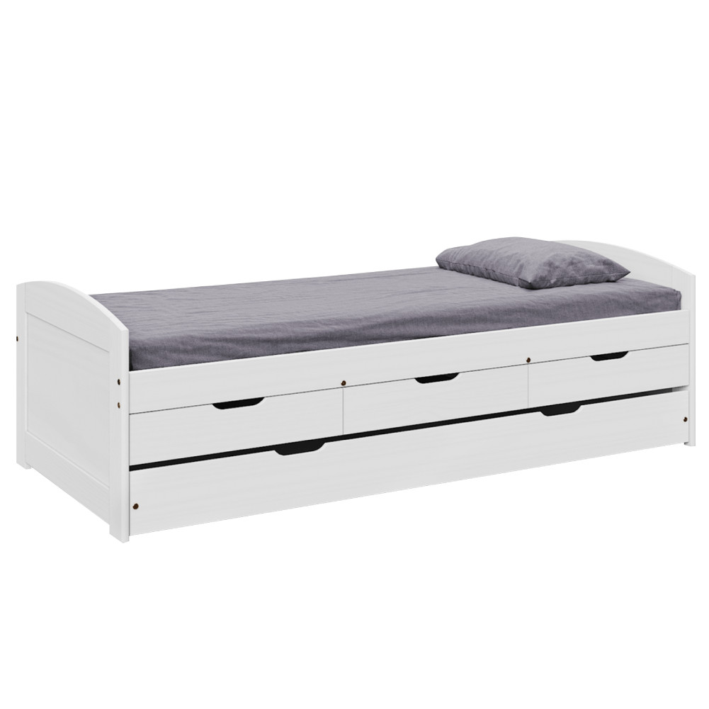 Ágy kihúzható pótággyal, fehér, tömörfa, 90x200, MARINELLA NEW (RP)