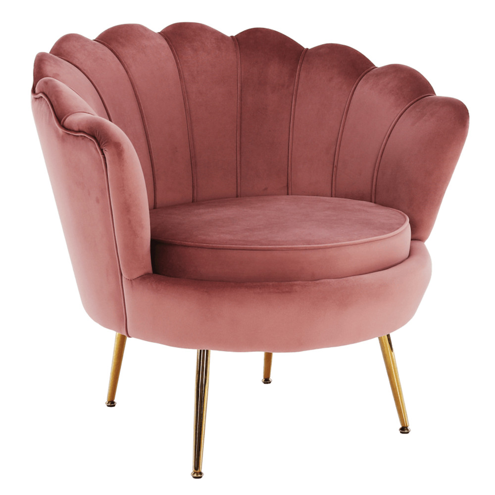 Fotel Art-deco stílusban, rózsaszín Velvet anyag/gold króm-arany, NOBLIN (RP)