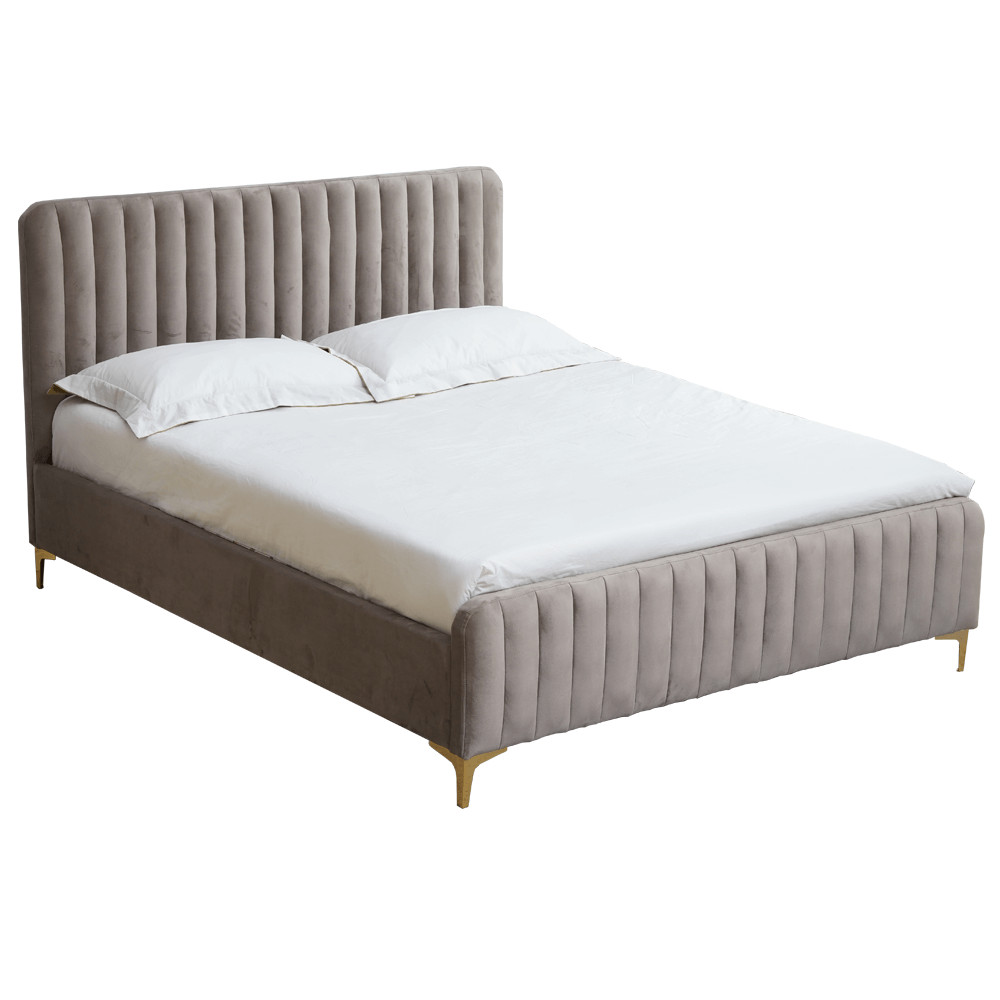 Ágy, szürkésbarna Taupe/gold arany króm, 160x200, KAISA (RP)