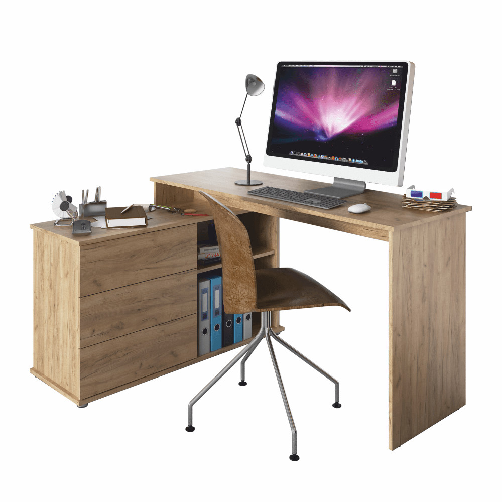 Univerzális sarok PC asztal, tölgyfa artisan, TERINO (RP)