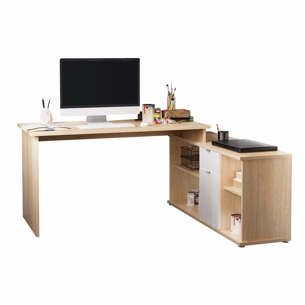 Íróasztal, sonona tölgy/fehér, DALTON 2 NEW VE 02 (RP)