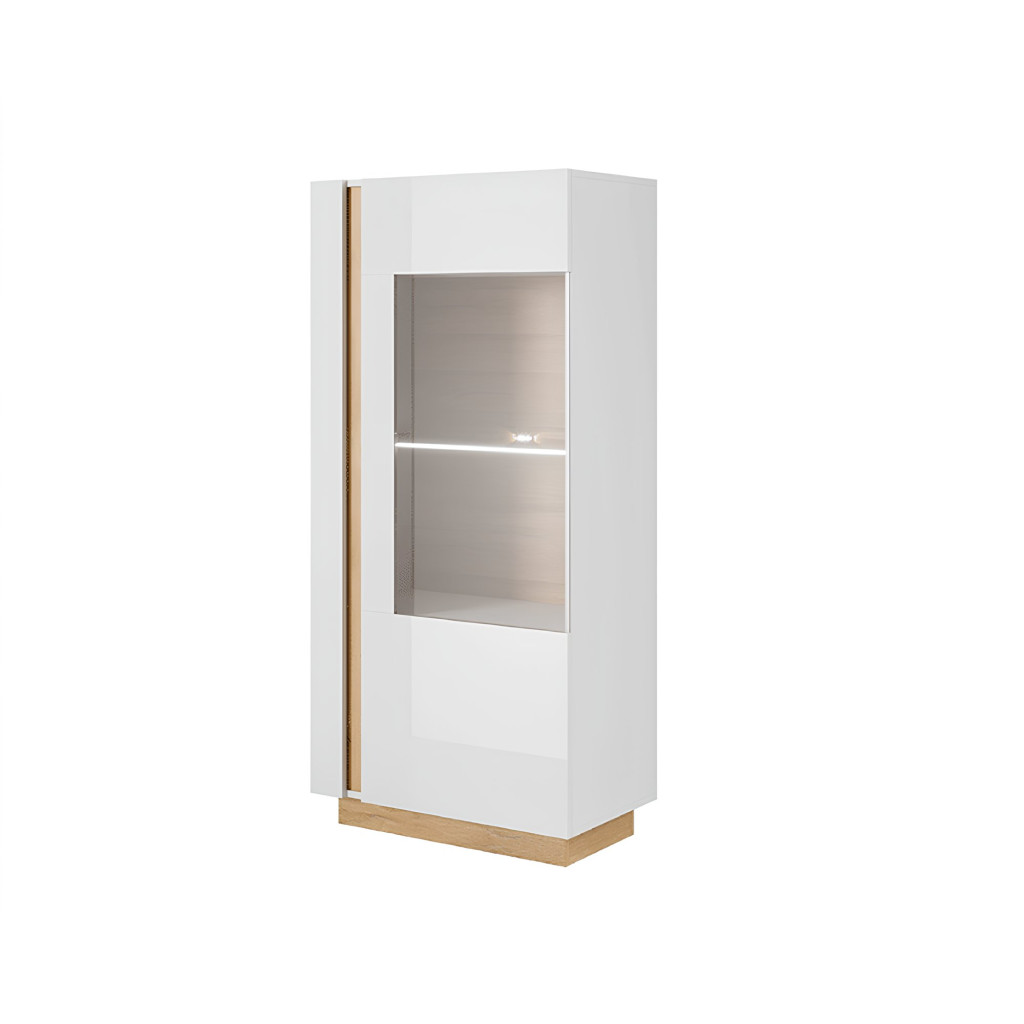 Vitrines szekrény 72, fehér/tölgy grandson/magasfényű fehér, CITY (RP)
