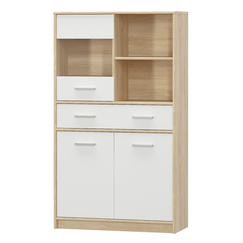 Vitrines szekrény 2D1W1S/80, fehér/tölgy sonoma, TEYO (RP)
