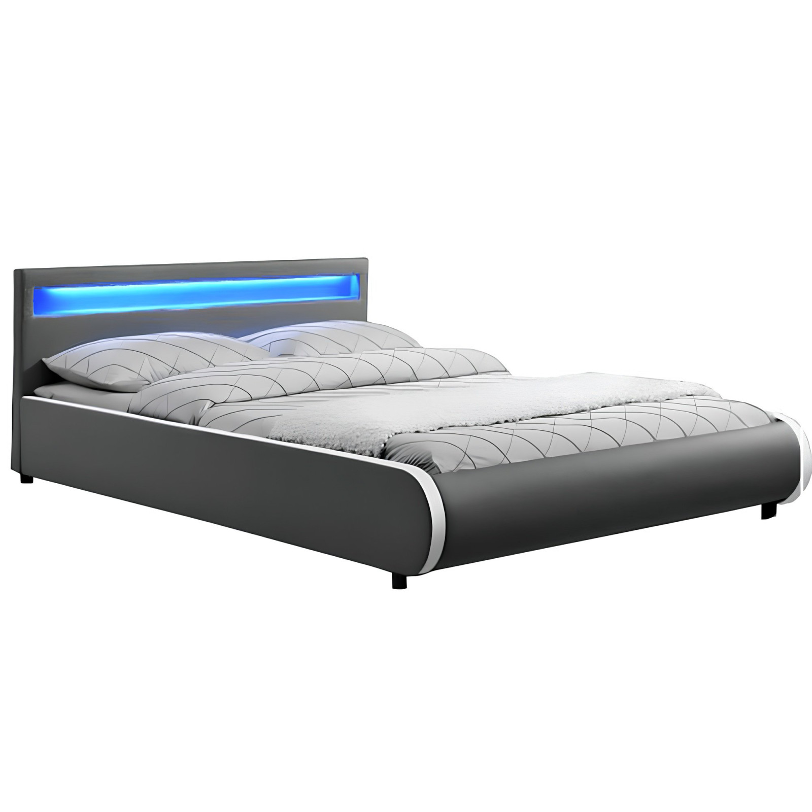 Franciaágy RGB LED világítással, szürke, 160x200, DULCEA (RP)