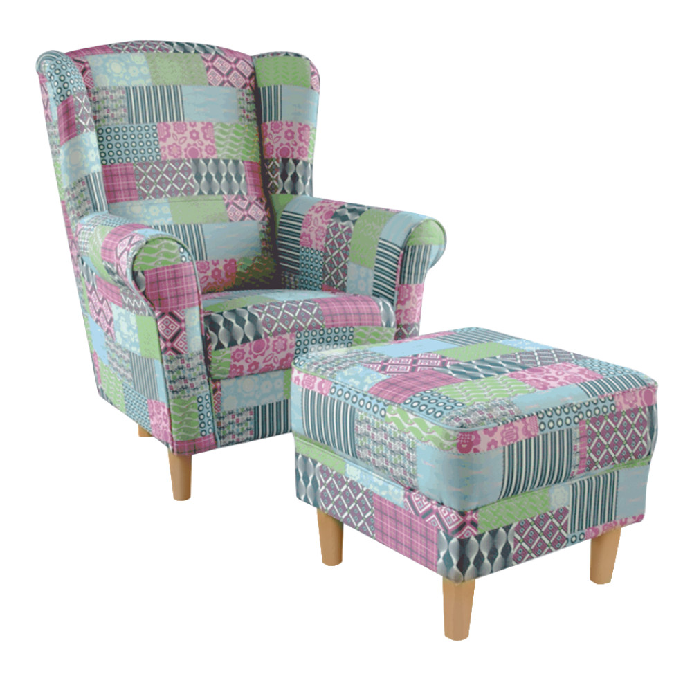 füles fotel puffal, szövet patchwork M1, ASTRID (RP)