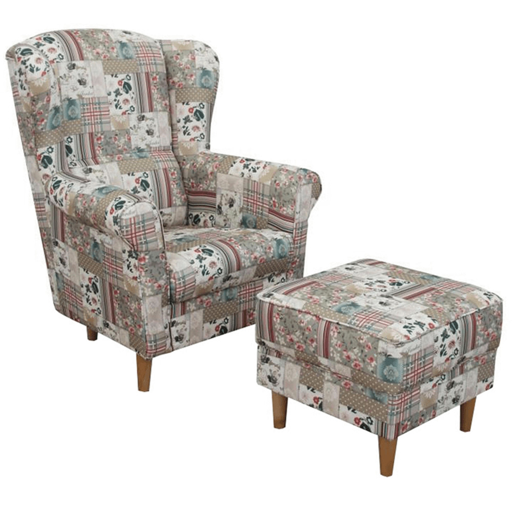 füles fotel puffal, szövet patchwork Viorica 1, ASTRID (RP)