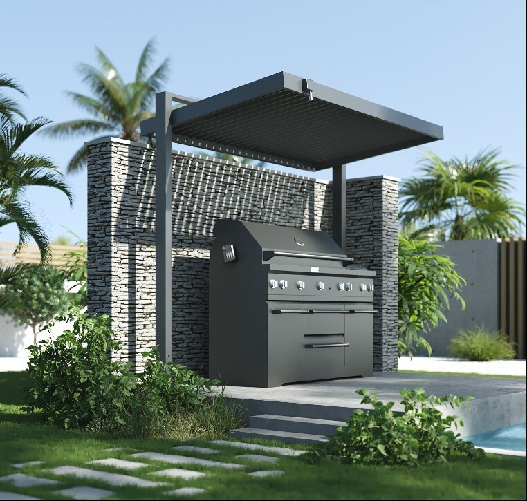 Rojaplast Shelter alumínium kerti grill szabadon álló előtető, pergola, nyitható lamellákkal, szürke antracit (RP)
