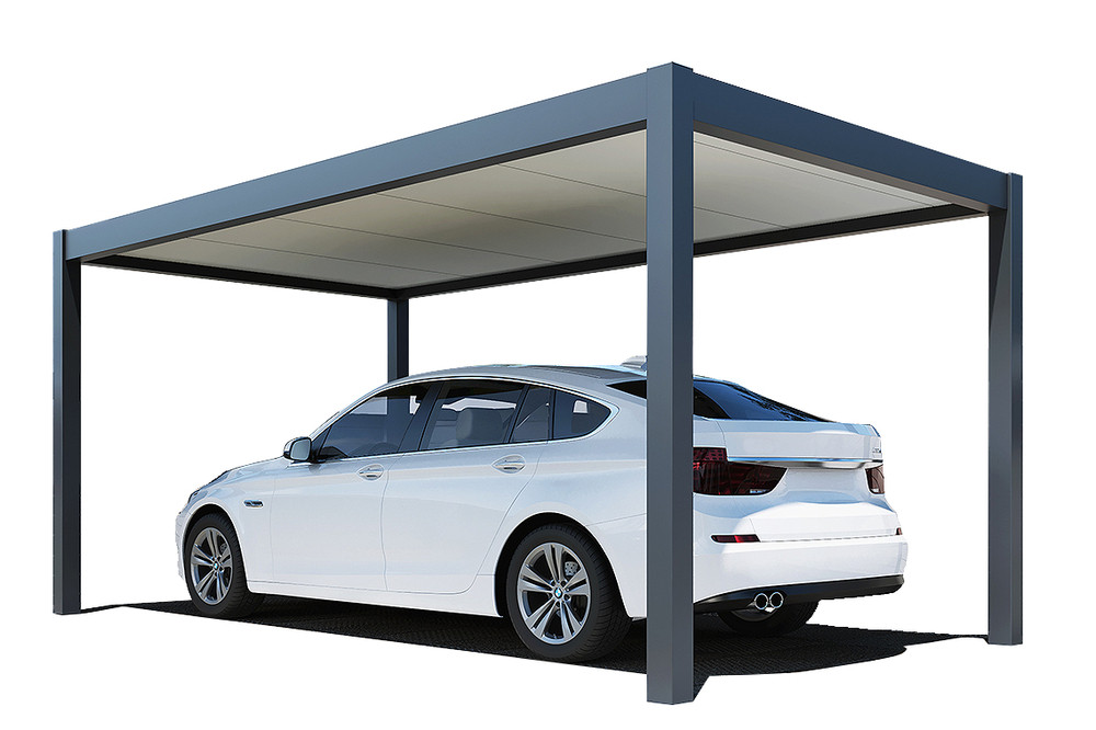 Rojaplast Prestige alumínium autóbeálló, pergola, PU hab szendvicspanel tető, szabadon álló 5,3 x 3 méteres, szürke antracit (RP)