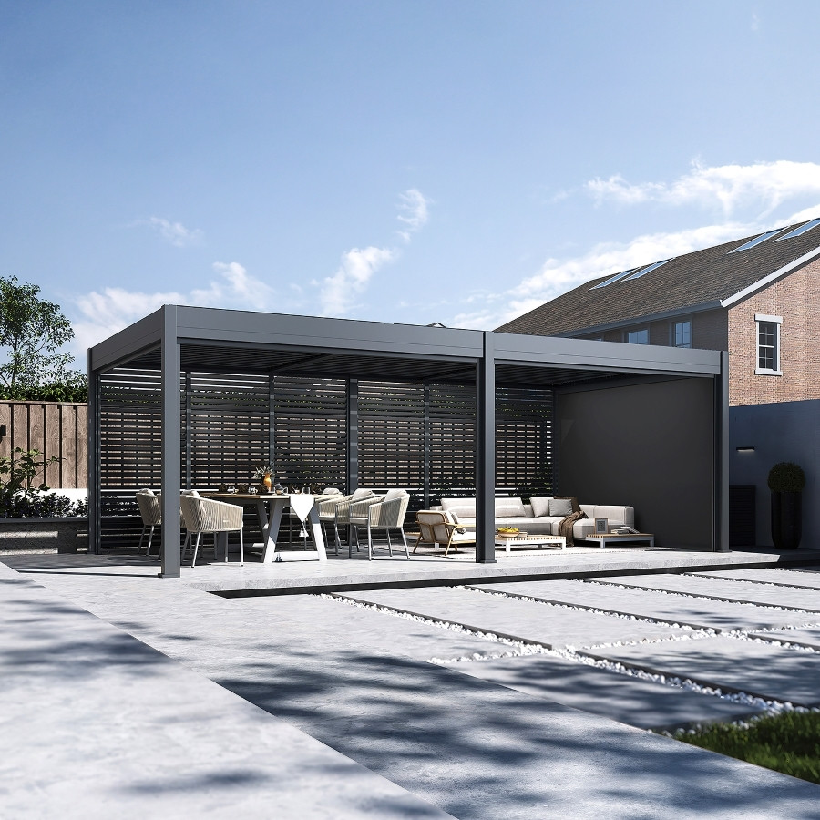 Rojaplast Intro Duo bioklimatikus alumínium pergola - szabadon álló - 7,2 x 3,6 méteres, szürke antracit (RP)