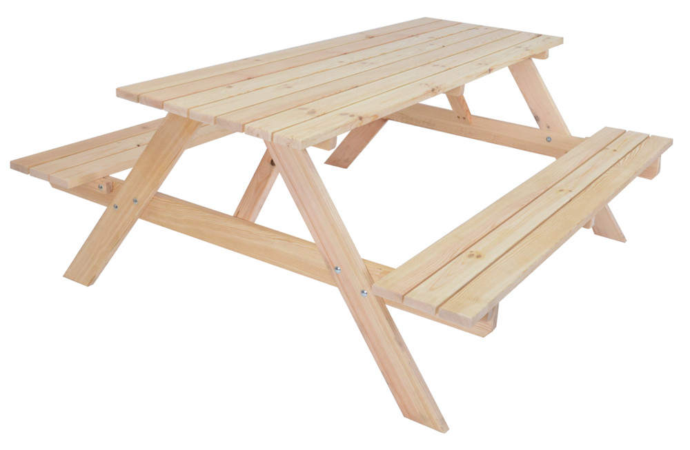 Rojaplast Piknik set 180 cm fenyőfából készült egybeépíthető, összecsukható kerti bútor garnitúra - natúr (RP)