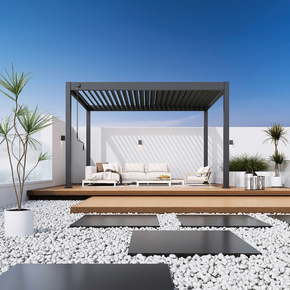 Rojaplast intro plus alumínium bioklimatikus pergola, szabadon álló, 4 X 3 méteres - szürke antracit (RP)