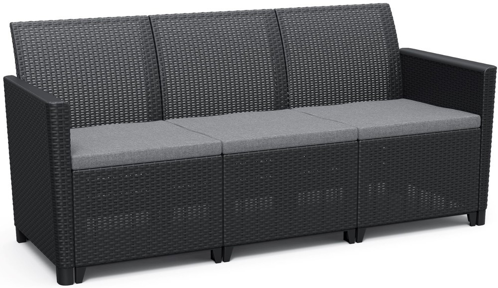 Keter Claire sofa 3 - háromszemélyes műrattan kerti kanapé, grafit (RP)