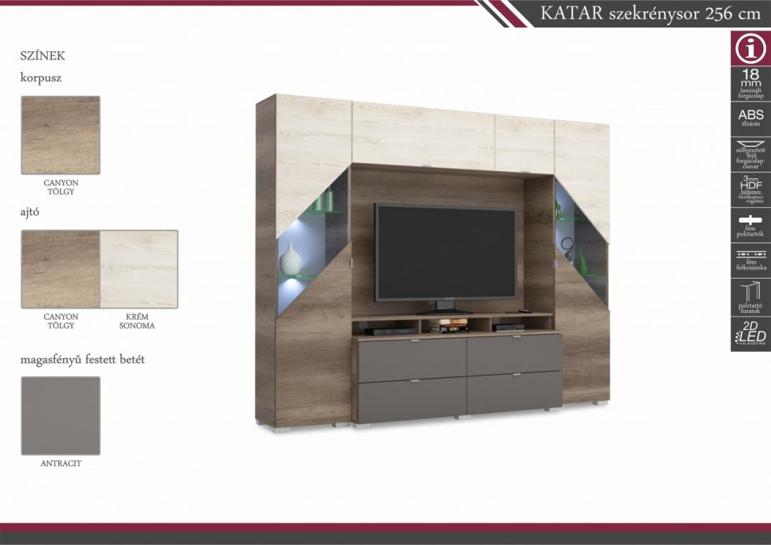 Katar nappali szekrénysor 256 cm 2D LED világítással (DIV)