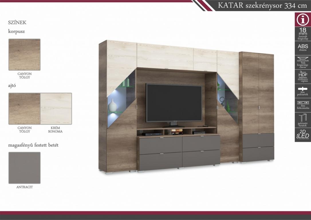 Katar nappali szekrénysor 334 cm 2D LED világítással (DIV)