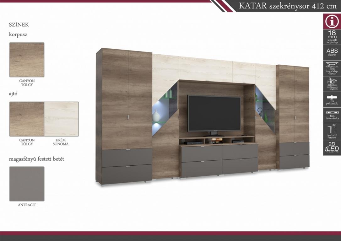 Katar nappali szekrénysor 412 cm 2D LED világítással (DIV)