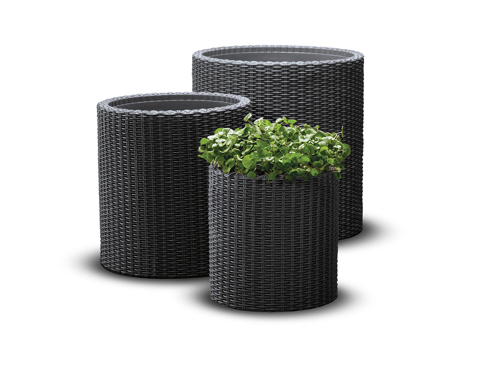 Keter Cylinder polyrattan virágcserép készlet S+M+L méretben (3 db) - grafit (RP)