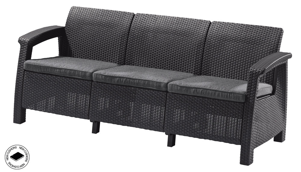 Keter Corfu love seat max háromszemélyes polyrattan kerti kanapé - grafit (RP)