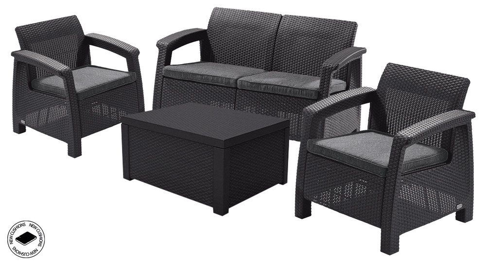 Keter Corfu box polyrattan kerti bútor garnitúra - grafit (RP)