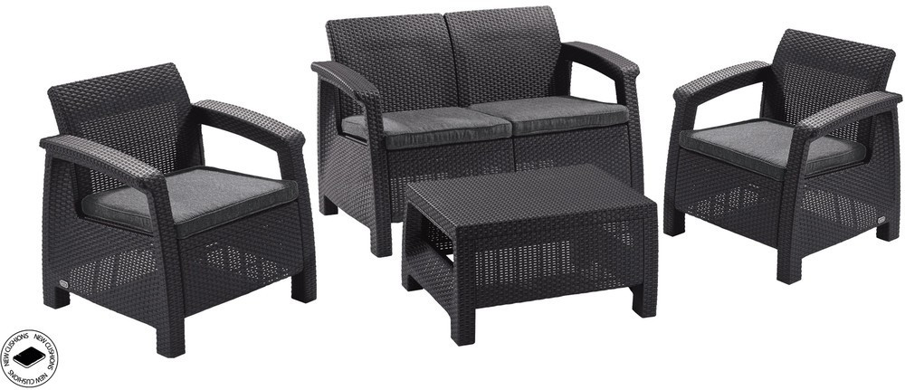 Keter Corfu polyrattan kerti bútor garnitúra - grafit (RP)