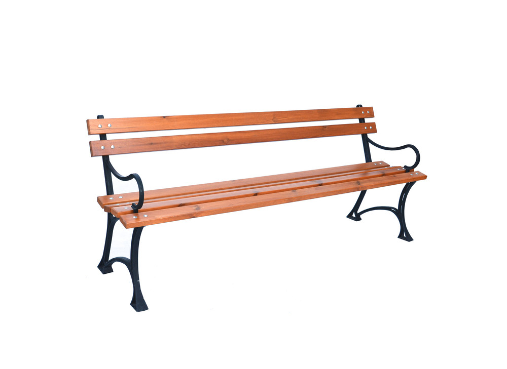Rojaplast fenyőfából készült, fém szerkezetű kerti pad karfával, 180 cm (RP)