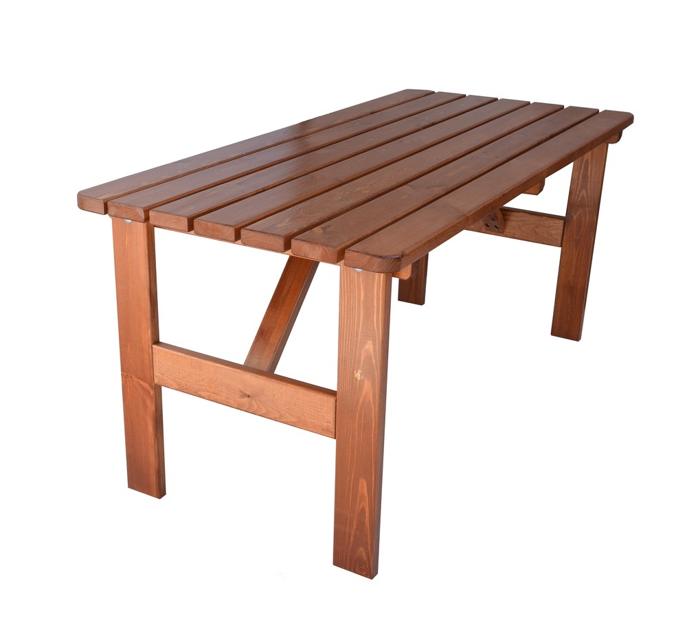 ROJAPLAST VIKING fenyőfából készült lakkozott kerti asztal 150 cm - barna () (RP)