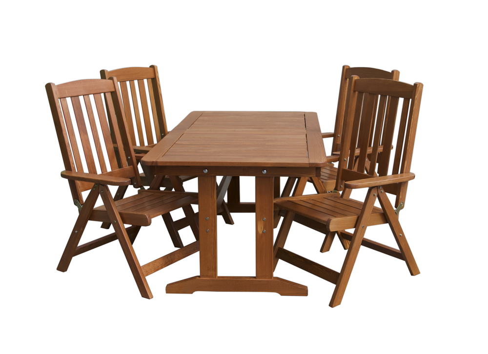 ROJAPLAST LUISA SET 6 fenyőfából készült kihúzható kerti asztal, 6 db székkel () (RP)